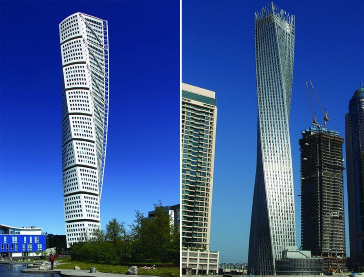 The Turning Torso in Sweden and the Cayan tower in Dubai